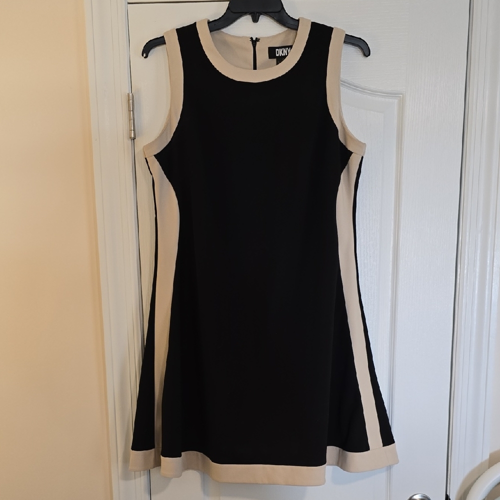 DKNY Black and Cream A-Line Mini Dress